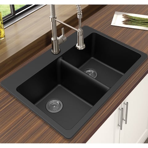 Agua Canada Kitchen Double Sink Black Granite 33x22 Inches Top Mount Or Undermount Amazon Ca Tools Home Improvement