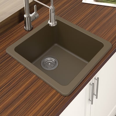 Winpro Mocha Granite Quartz 16.644x 16.644"x 8 Single Bowl Dual Mount Bar Sink