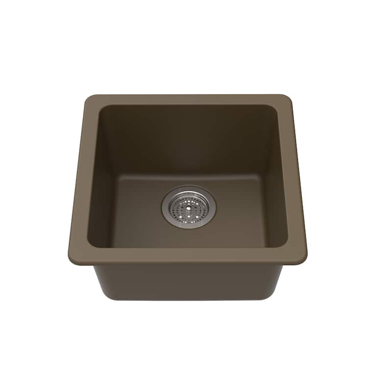 Winpro Mocha Granite Quartz 16.644x 16.644"x 8 Single Bowl Dual Mount Bar Sink
