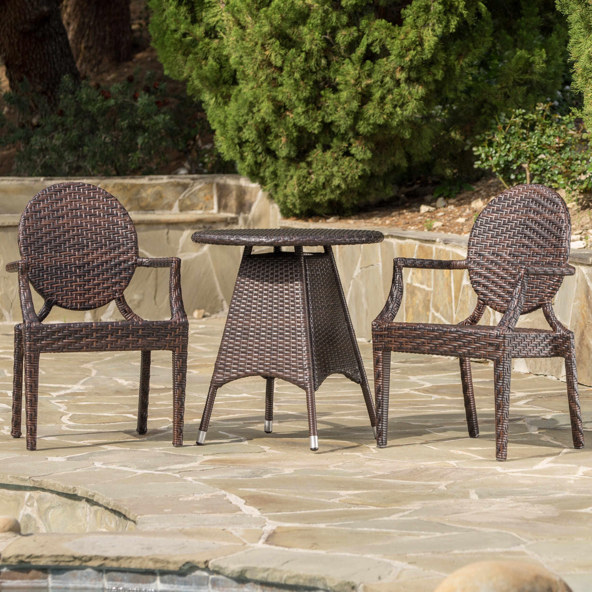 Delta Outdoor Round Wicker 3 Piece Bistro Set With Umbrella Outdoor Round Wicker 3 Piece Bistro Set