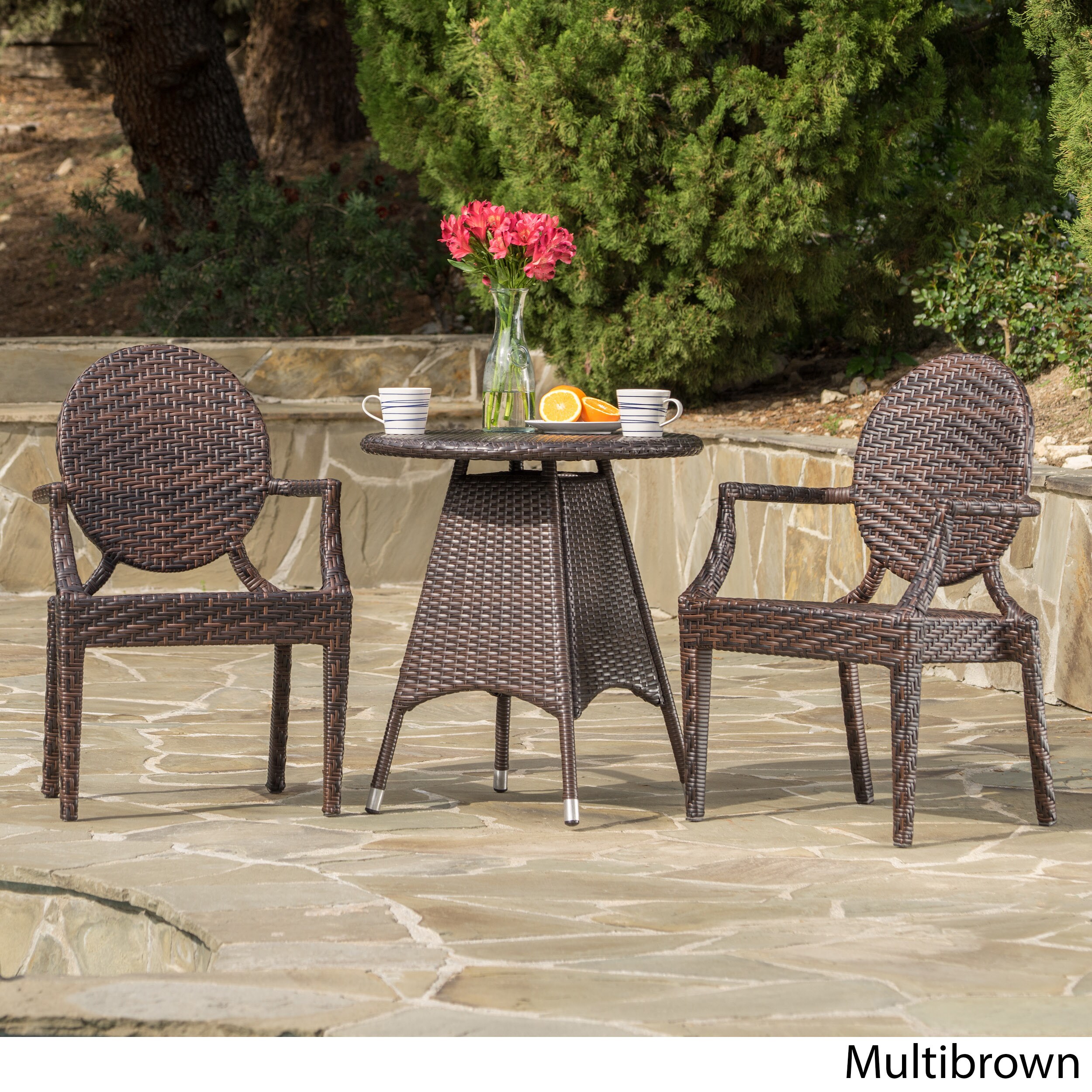 Shop Black Friday Deals On Delta Outdoor Round Wicker 3 Piece Bistro Set With Umbrella Hole By Christopher Knight Home Overstock 14647289