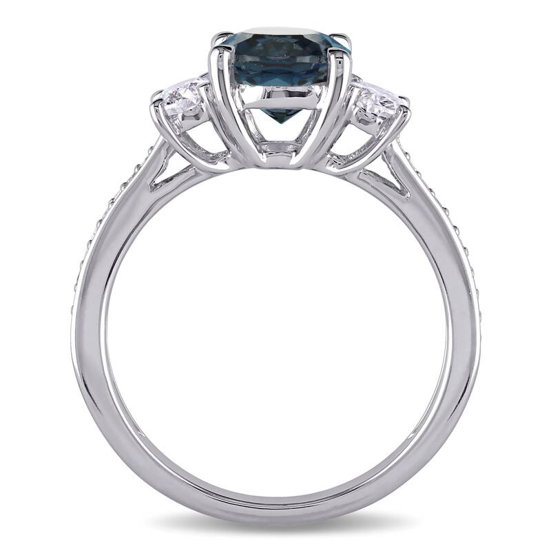 Miadora Signature Collection 14k White Gold London Blue Topaz 5/8ct TDW Oval and Round Diamond Engagement Ring (G-H, I1-I2)