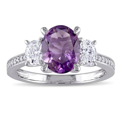 Miadora Signature Collection 14k White Gold Amethyst and 5/8ct TDW Oval and Round Diamond Engagement Ring (G-H, I1-I2) - Purple