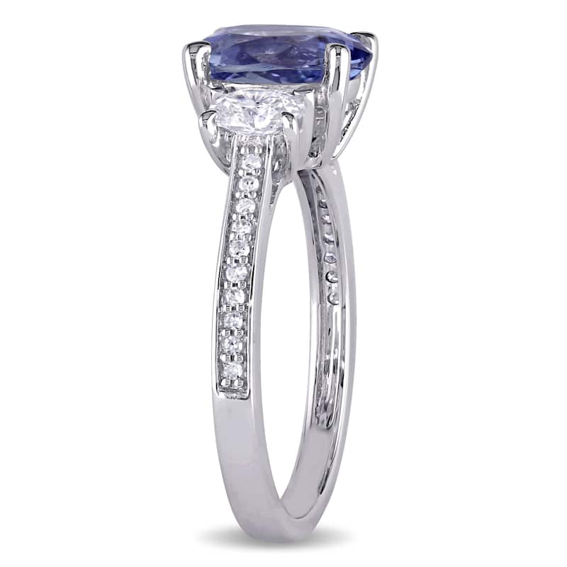 Miadora Signature Collection 14k White Gold Tanzanite and 5/8ct TDW Oval and Round Diamond Engagement Ring (G-H, I1-I2) - Blue
