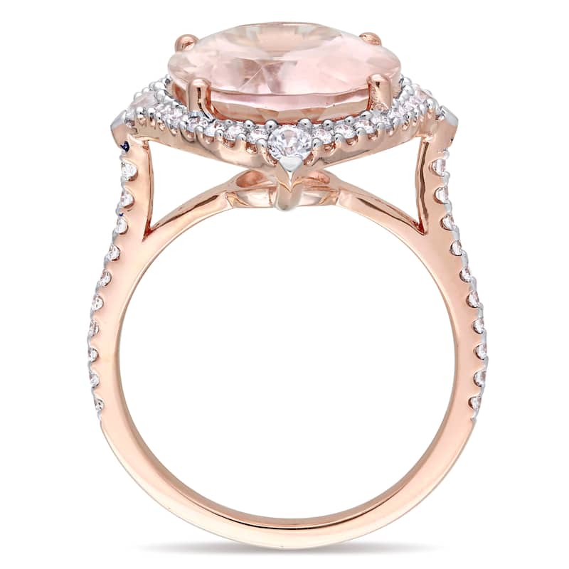 Miadora Signature Collection 14k Rose Gold Morganite White Sapphire and 3/8ct TDW Diamond Halo Cockt - Pink