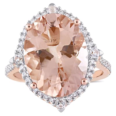 Miadora Signature Collection 14k Rose Gold Morganite White Sapphire and 3/8ct TDW Diamond Halo Cockt - Pink