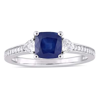 Miadora Signature Collection 14k White Gold Blue Sapphire White Sapphire and 1/10ct TDW Diamond Engagement Ring