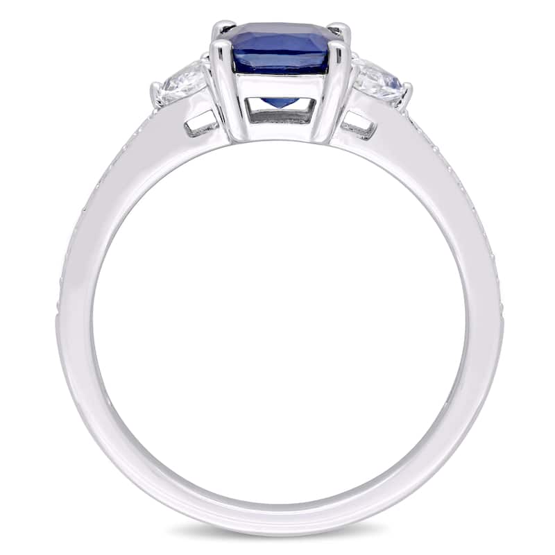 Miadora Signature Collection 14k White Gold Blue Sapphire White Sapphire and 1/10ct TDW Diamond Engagement Ring
