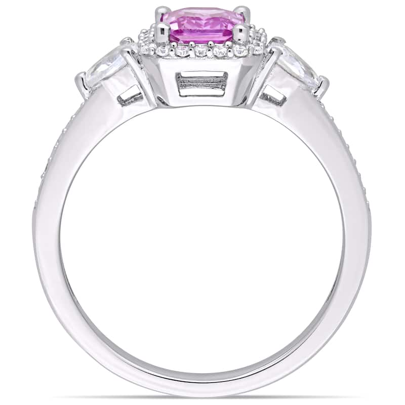 Miadora Signature Collection 14k White Gold Pink and White Sapphire with 1/6ct TDW Diamond Halo Enga