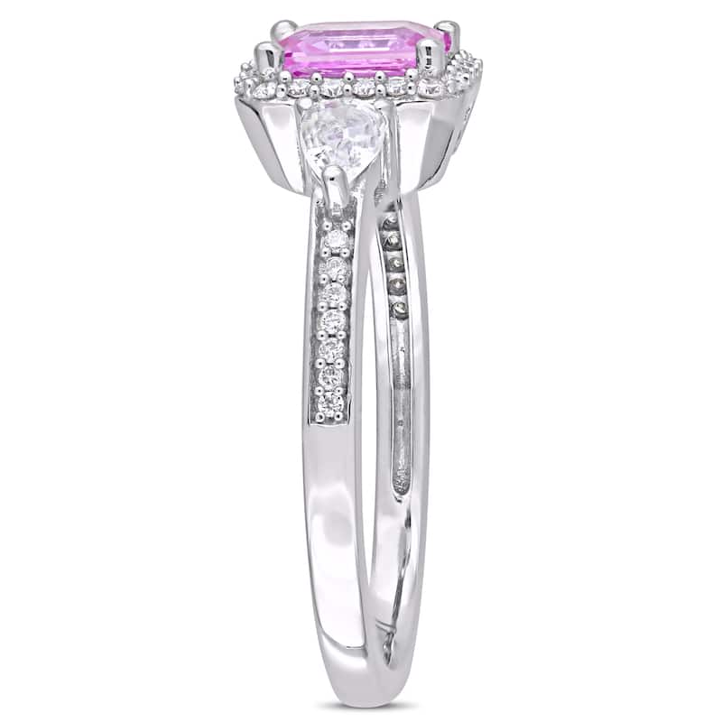 Miadora Signature Collection 14k White Gold Pink and White Sapphire with 1/6ct TDW Diamond Halo Enga