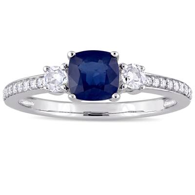 Miadora Birthstone Blue and White Sapphire 1/10ct TDW Diamond Engagement Ring 14k White Gold