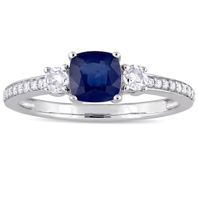 Miadora Birthstone Blue and White Sapphire 1/10ct TDW Diamond Engagement Ring 14k White Gold