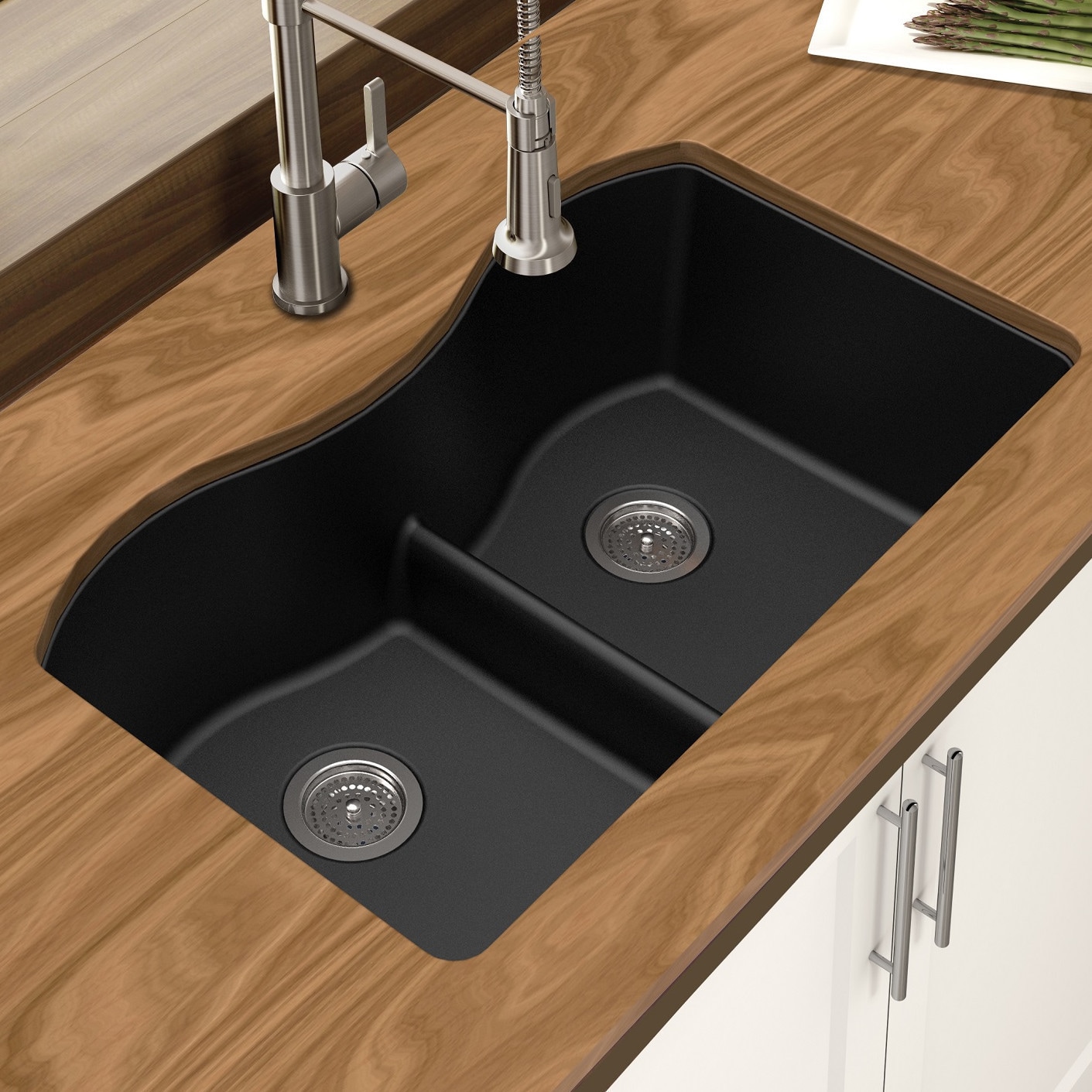 Winpro Granite Quartz Double L Bowl Undermount Sink With Aqua Divide