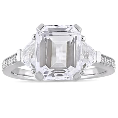 Miadora Sterling Silver White Topaz and Diamond Accent Vintage-Inspired Engagement Ring