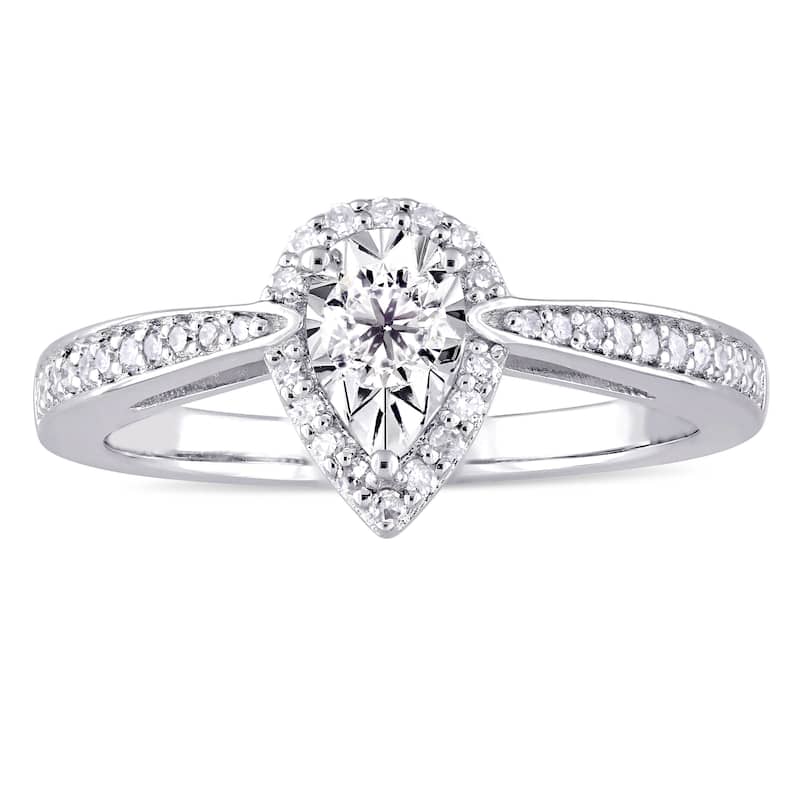 Miadora Sterling Silver 1/3ct TDW Diamond Teardrop Halo Engagement Ring - White