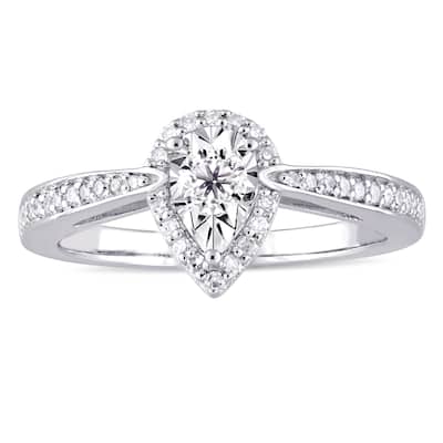 Miadora Sterling Silver 1/3ct TDW Diamond Teardrop Halo Engagement Ring - White