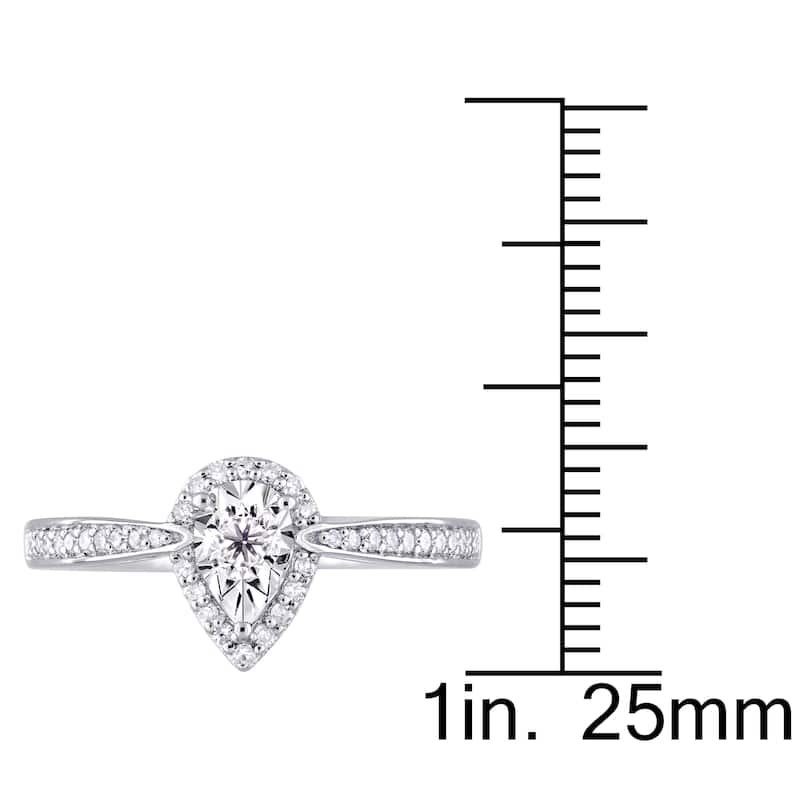 Miadora Sterling Silver 1/3ct TDW Diamond Teardrop Halo Engagement Ring - White