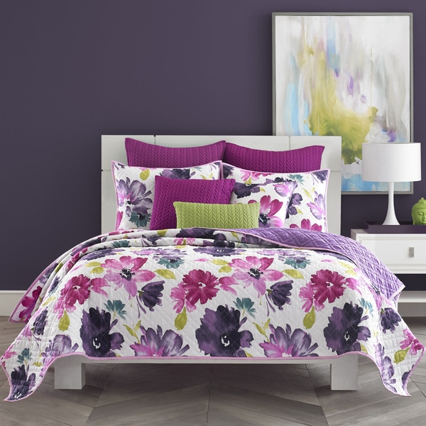 Five Queens Court Mia Fuchsia Pink Floral Cotton Oversized Quilt