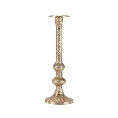 Benzara 75485 Hammered Gold Finish Metal 18-inch Candleholder