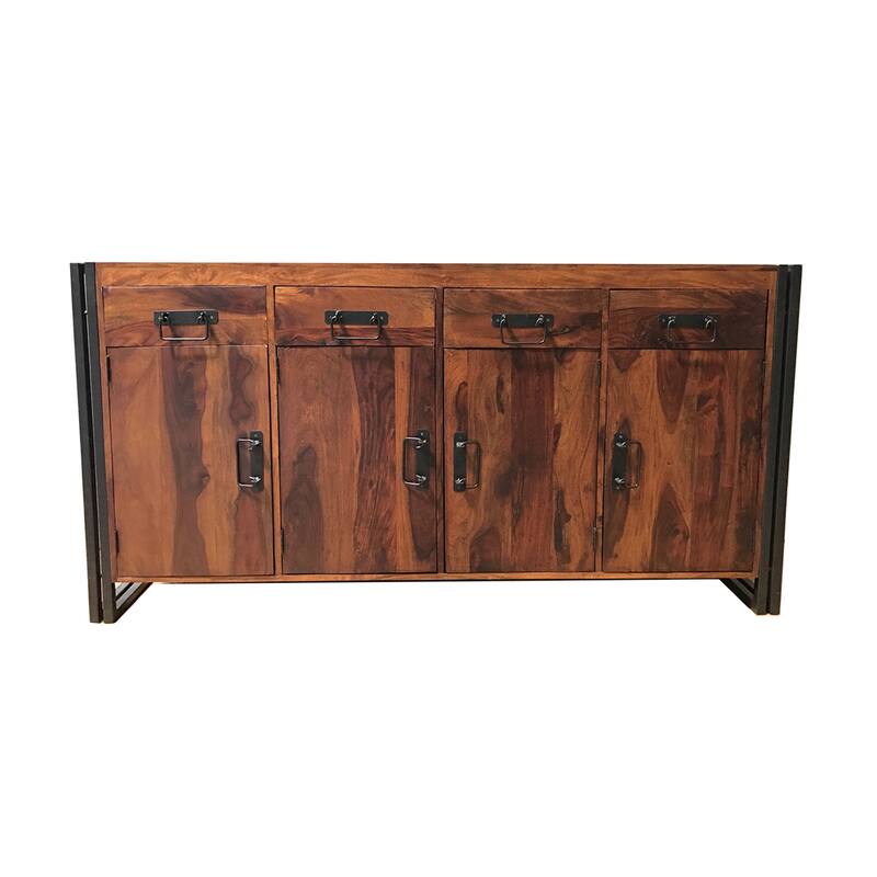 Handmade Sheesham Wood and Iron 4-door 4-drawer Sideboard (India) - 71" x 18" x 35"