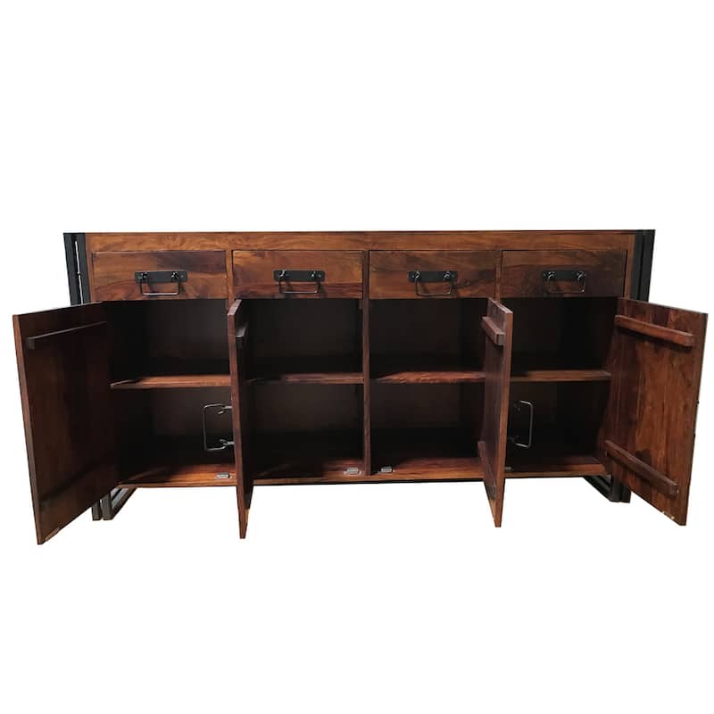 Handmade Sheesham Wood and Iron 4-door 4-drawer Sideboard (India) - 71" x 18" x 35"