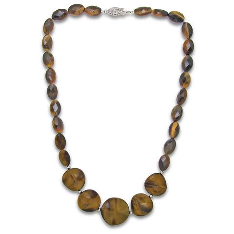 DaVonna Sterling Silver Fancy Tiger's Eye 16-inch Graduated Necklace