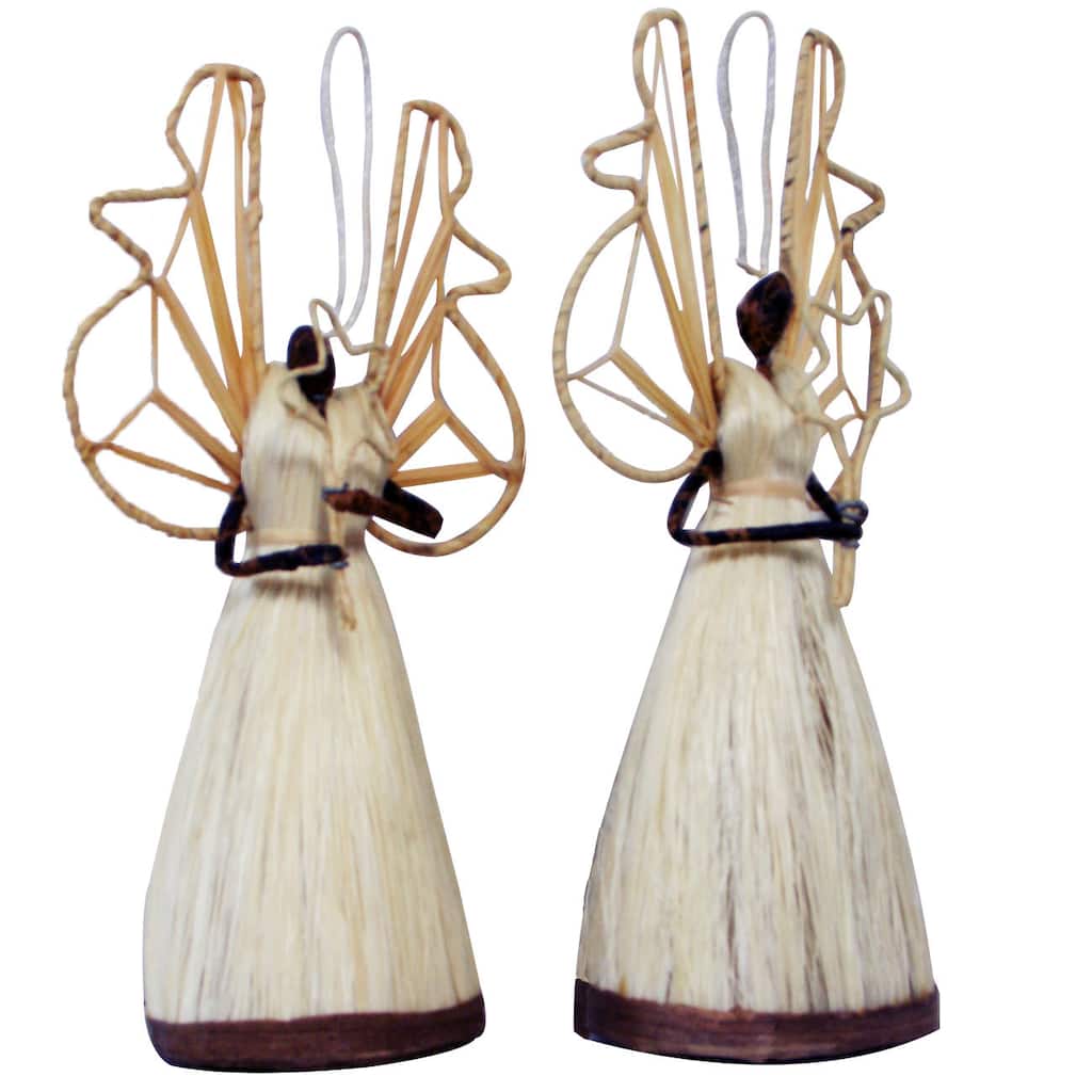 Banana Leaf Angel Standing Holding Star Ornament Set 2