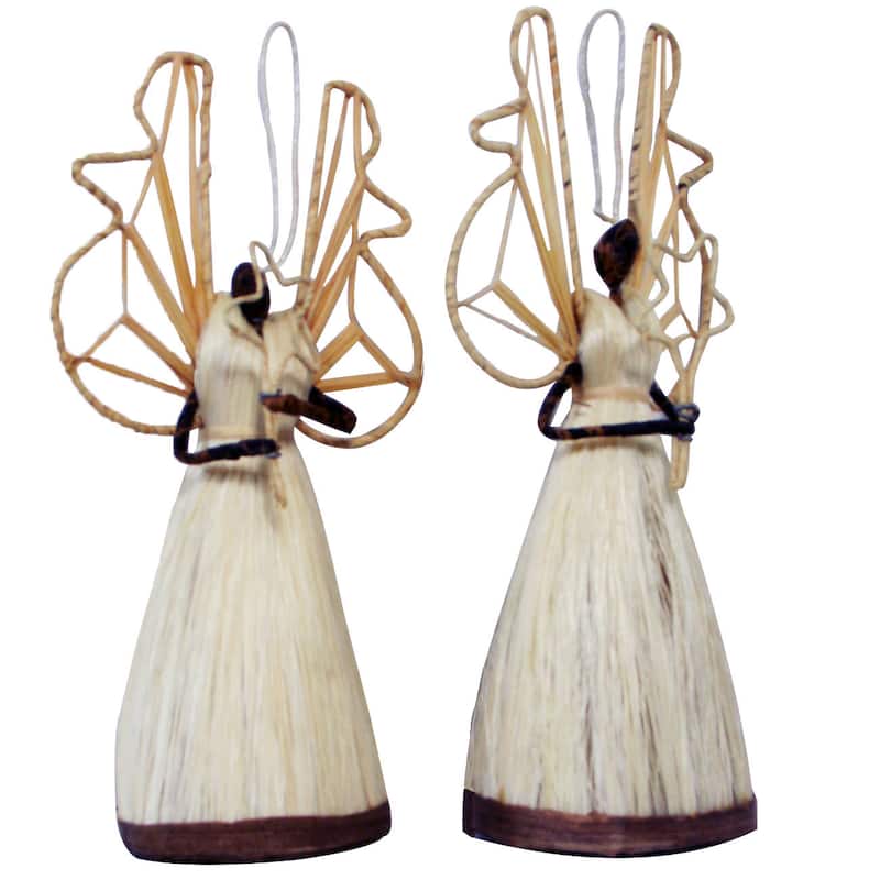 Banana Leaf Angel Standing Holding Star Ornament Set 2