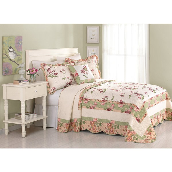 Peking Handicraft Jasmine Multicolor Cotton Floral Bedspread (Shams Sold Separately)
