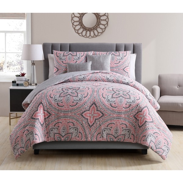 VCNY Home Allison Coral\Grey Reversible 5-piece Comforter ...