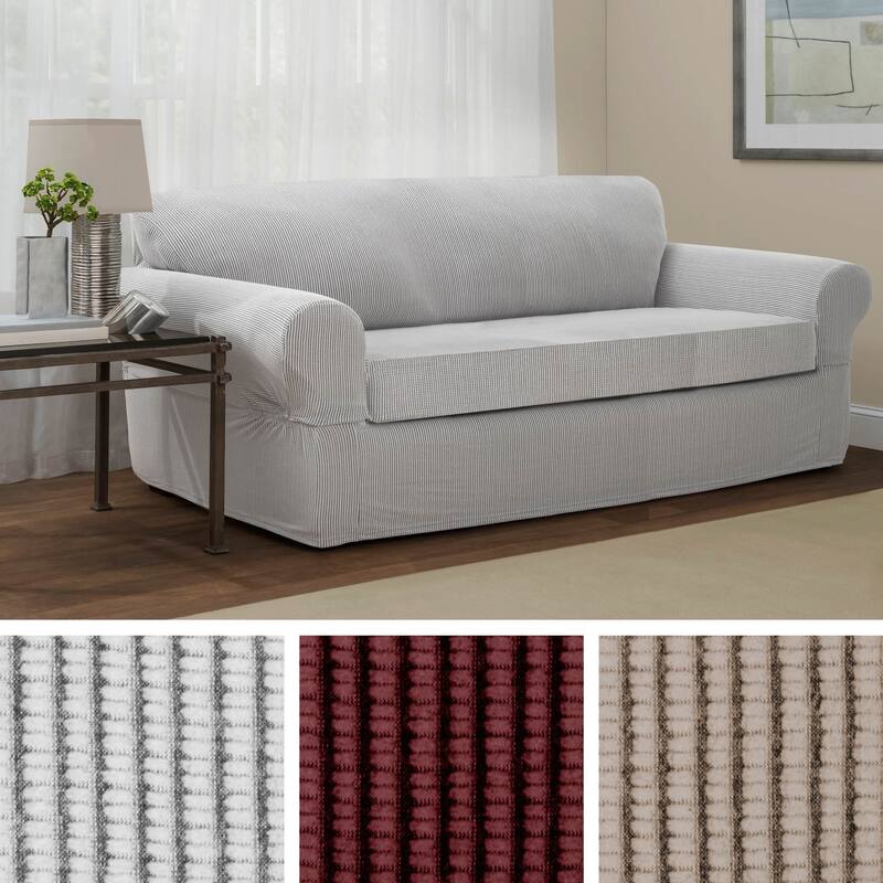 Maytex Connor Grid Stretch 2 Piece Sofa Furniture Slipcover - Overstock ...