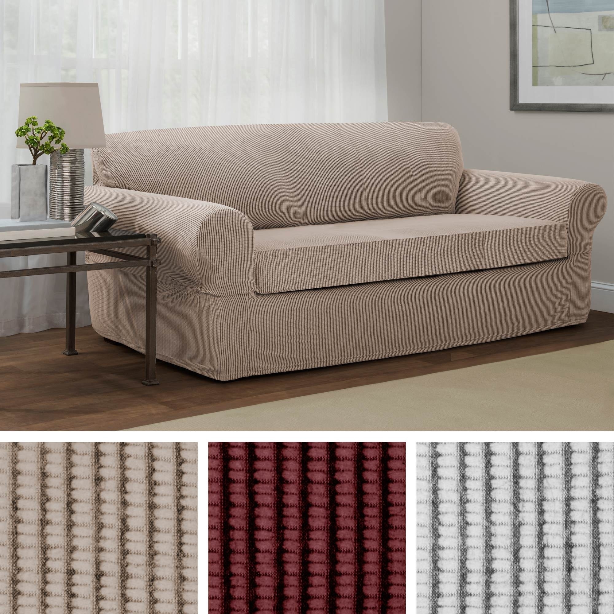 Maytex Connor Grid Stretch 2 Piece Sofa Furniture Slipcover