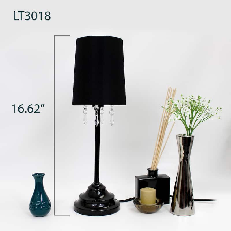 Simple Designs Black Table Lamp with Fabric Shade and Hanging Acrylic Beads
