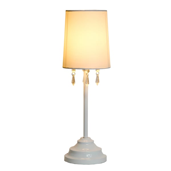 Simple Designs White Table Lamp with Fabric Shade and Hanging Acrylic Beads