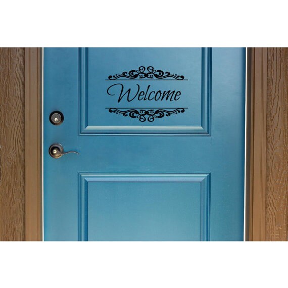 Shop Door Sticker Welcome Floral Style Lettering For Door Vinyl Home Art Mural Design Front Door Sticker Decal Size 44x60 Color Black Overstock 14658449