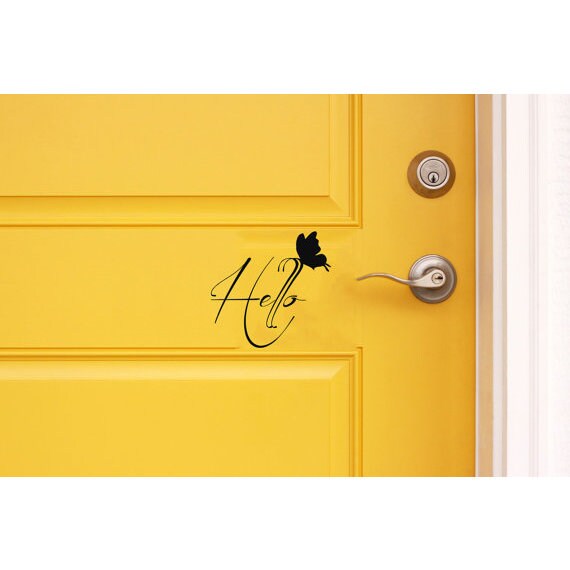 Shop Butterfly Decals Family Door Sticker Hello Lettering For Door