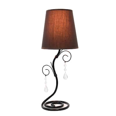 Simple Designs Twisted Vine Table Lamp with Fabric Shade and Hanging Crystals