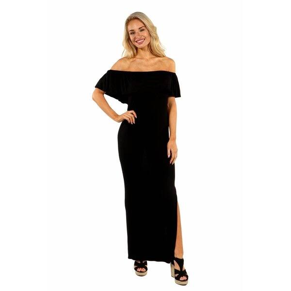 slide 1 of 4, 24/7 Comfort Apparel Long Cool Woman Off the Shoulder Dress