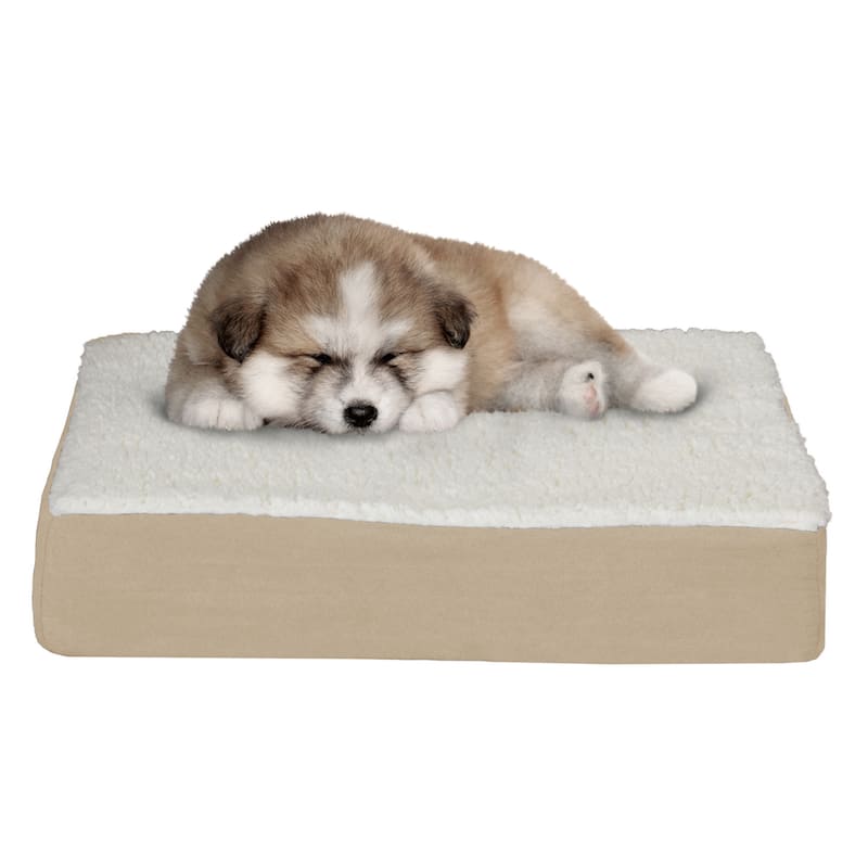 2-Layer Orthopedic Memory Foam Dog Bed with Machine Washable Sherpa Cover