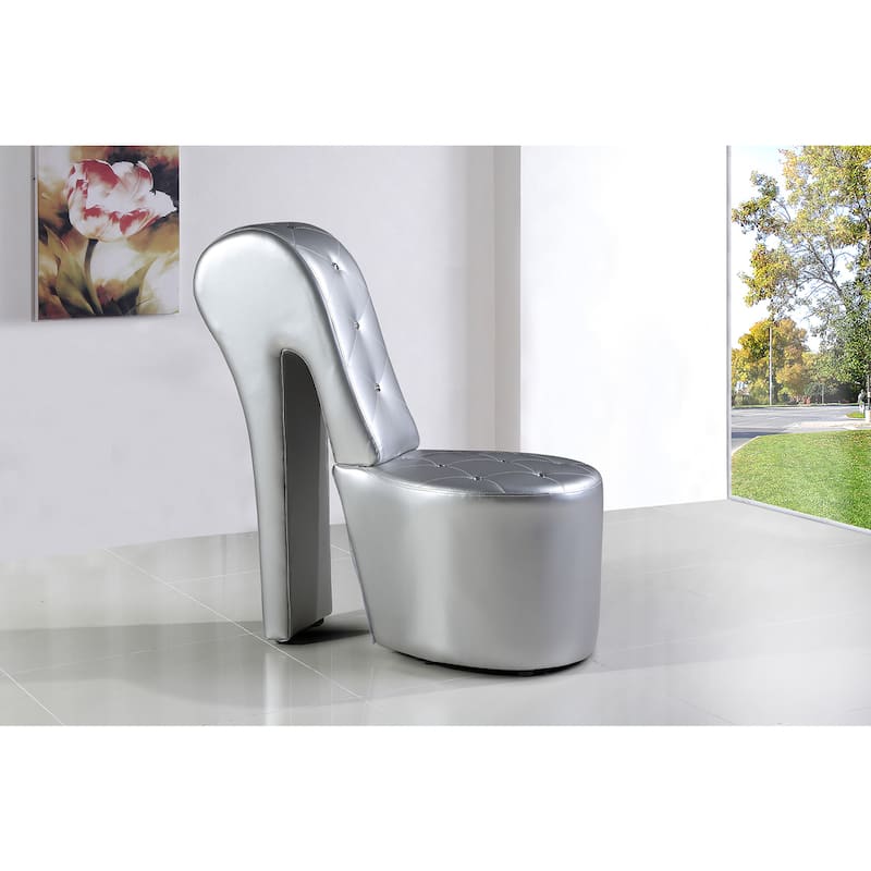 Best Master Furniture High Heel Shoe Upholstered Lounge Chair - Silver (Faux Leather)
