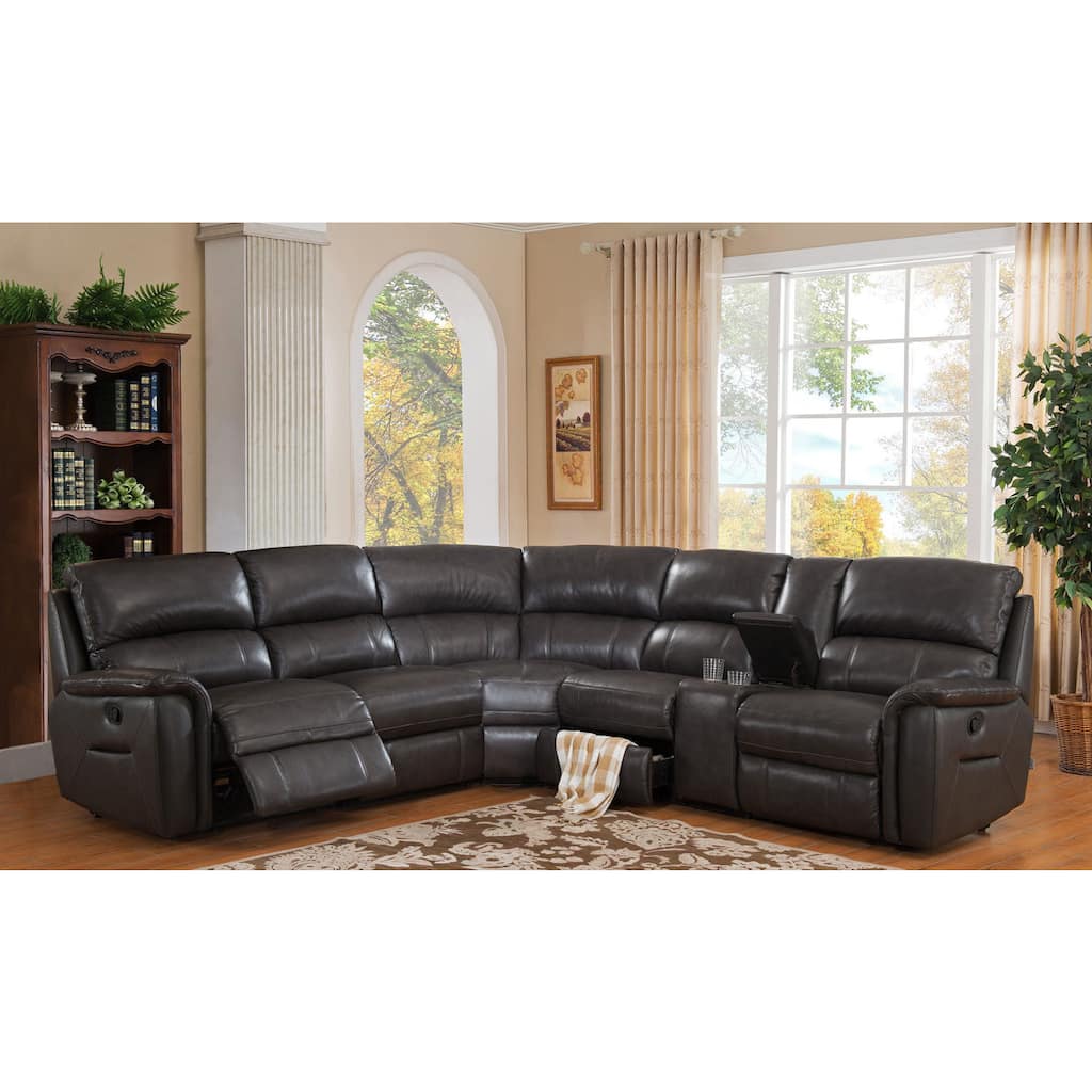 Hydeline Camino Charcoal Grey Leather Reclining Sectional Sofa