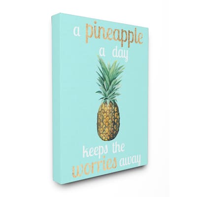 Stupell 'A Pineapple a Day Keeps the Worries Away' Stretched Canvas Wall Art