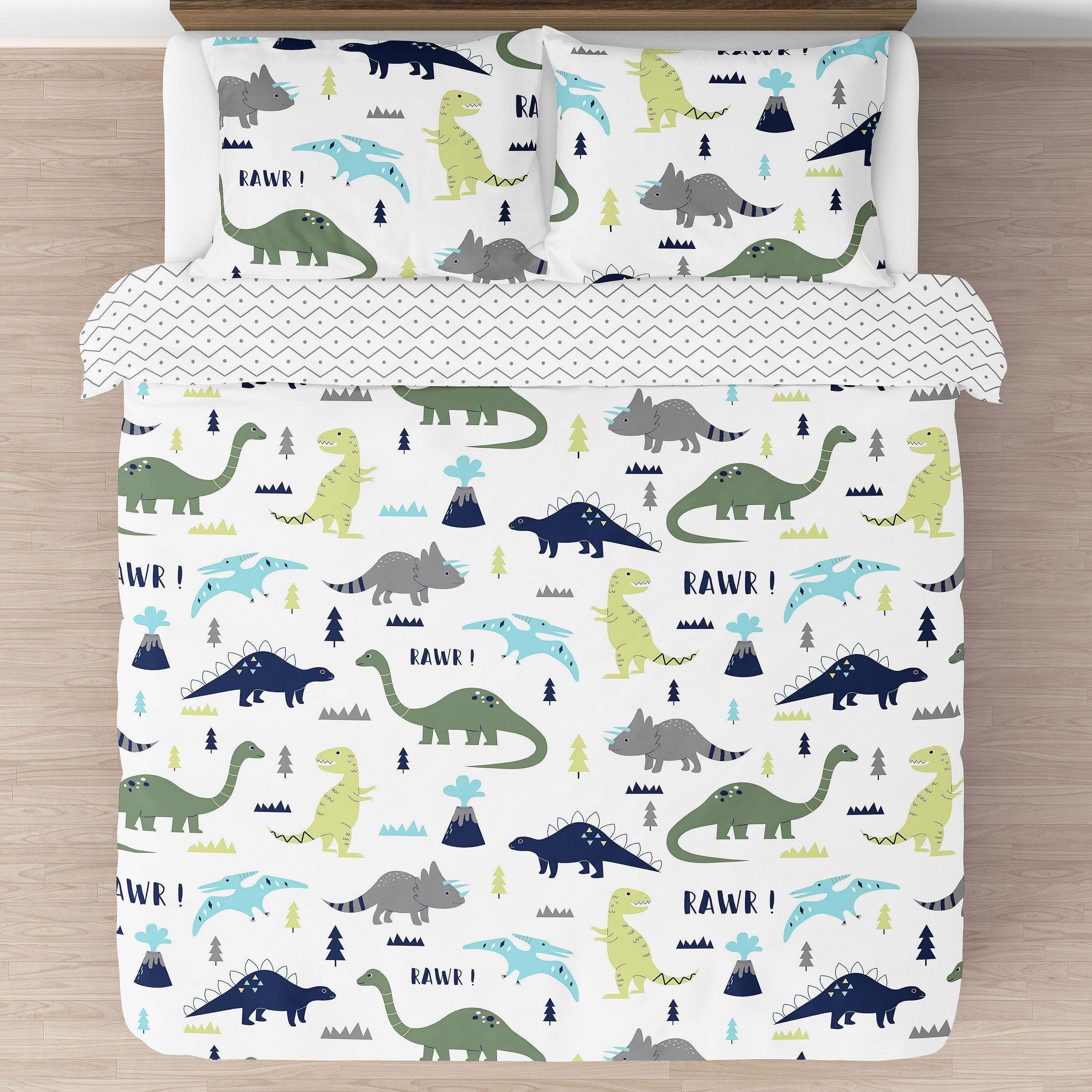 Sweet Jojo Designs Blue And Green Mod Dinosaur Collection Full Queen 3 Piece Bedding Set