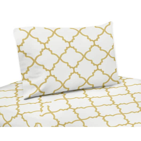 White And Gold Trellis Collection Twin, Queen And King Sheet Sets By 