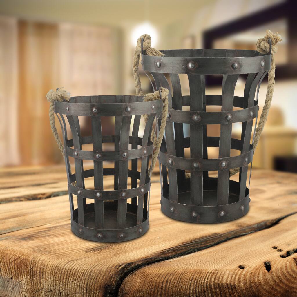 Riveted Rustic Metal Baskets (Set of 2)