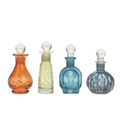Colored Glass 4-piece Bottles with Stoppers Set