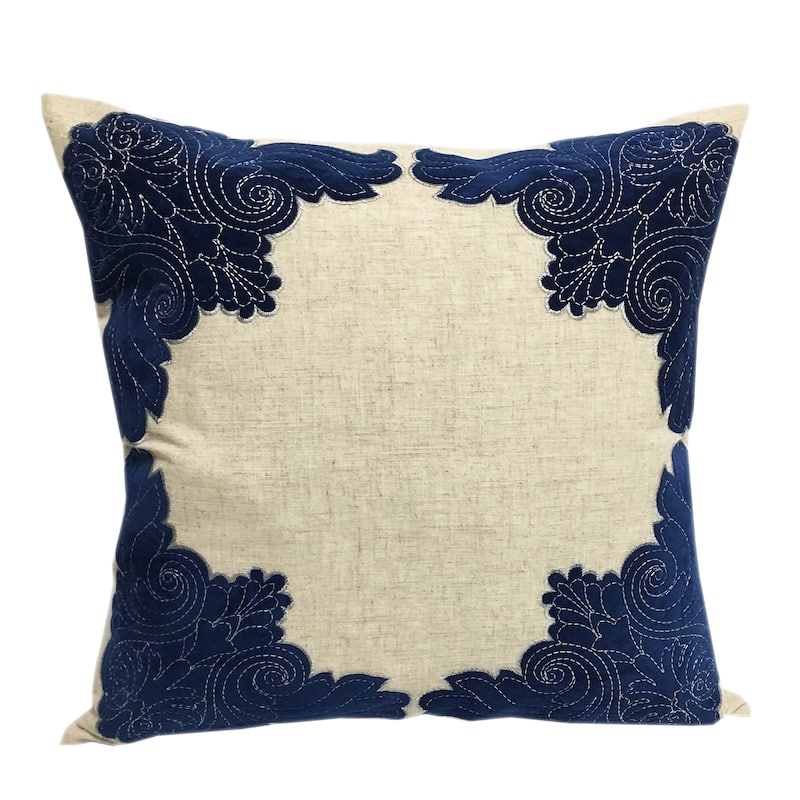 Applique Linen Poly Blue Sapphire Godbold Throw Pillow