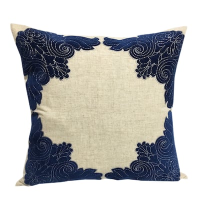 Applique Linen Poly Blue Sapphire Godbold Throw Pillow