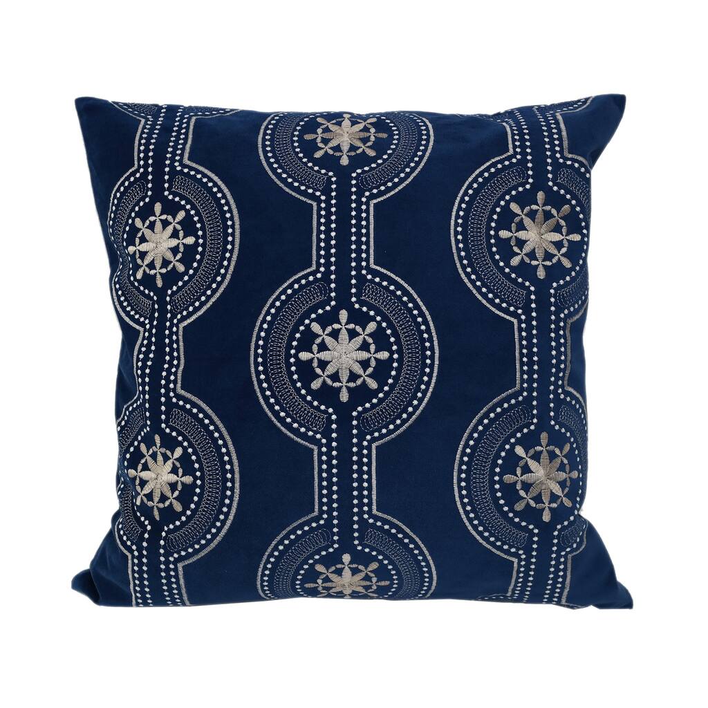 Home Accent Pillows Blue Velvet with Shimmery Silver Embroidery 20-inch x 20-inch Throw Pillow