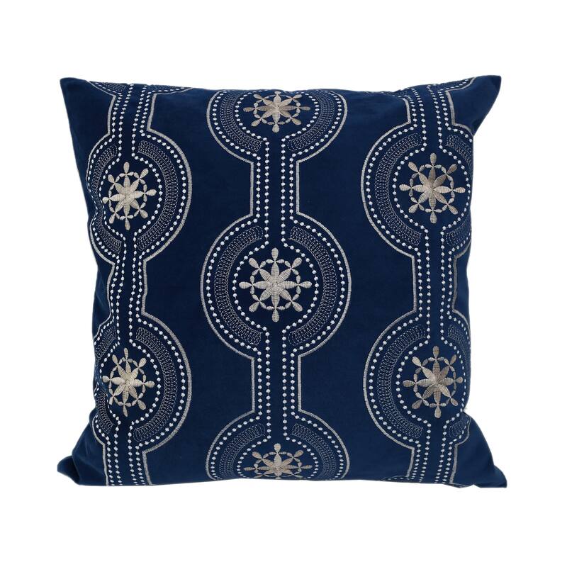 Home Accent Pillows Blue Velvet with Shimmery Silver Embroidery 20-inch x 20-inch Throw Pillow